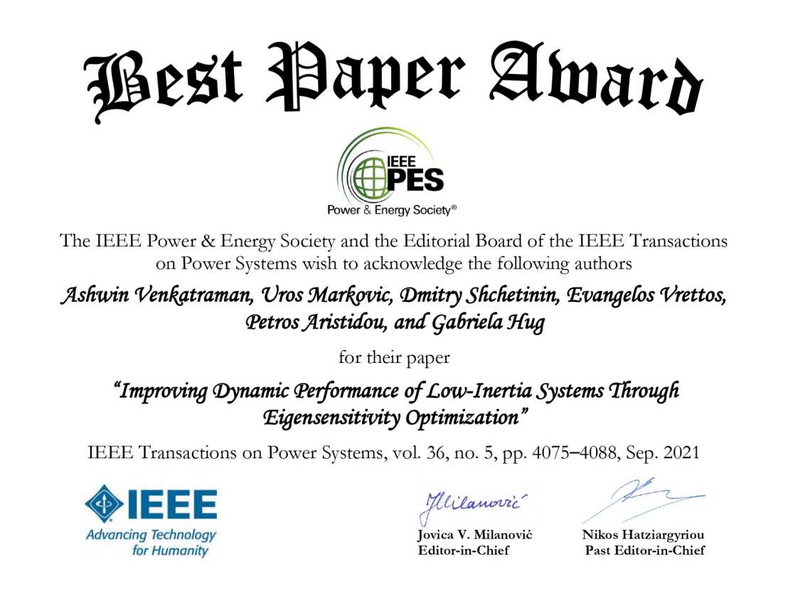 2021 TPWRS Best Paper Award